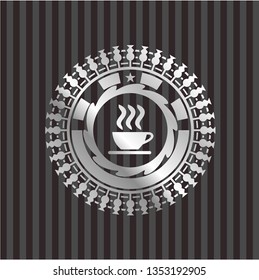 coffee cup icon inside silver badge or emblem