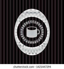 coffee cup icon inside silver shiny badge