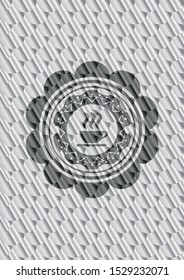 coffee cup icon inside silver color emblem or badge. Scales pattern. Vector Illustration. Detailed.