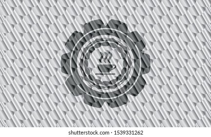 coffee cup icon inside silver color badge. Scales pattern. Vector Illustration. Detailed.