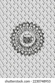 coffee cup icon inside silver badge. Scales pattern. Vector Illustration. Detailed. 