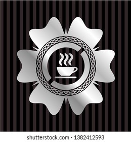 coffee cup icon inside silvery emblem
