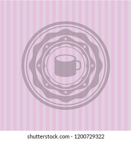 coffee cup icon inside vintage pink emblem
