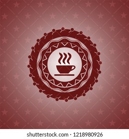 coffee cup icon inside vintage red emblem