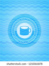 coffee cup icon inside water emblem background.