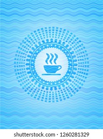 coffee cup icon inside water emblem.