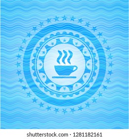 coffee cup icon inside water representation emblem background.