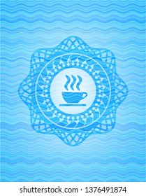 coffee cup icon inside water concept emblem background.