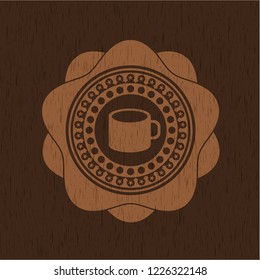 coffee cup icon inside wood emblem. Retro