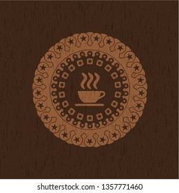 coffee cup icon inside wood emblem. Retro