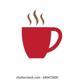 Coffee cup icon. Isolated. Flat design. Vector illustration. Red and brown.