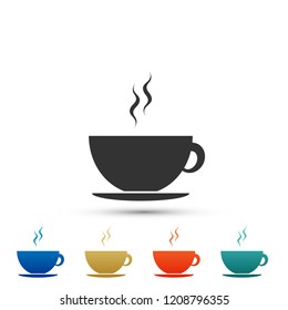 Coffee cup icon isolated on white background. Tea cup. Hot drink coffee. Set elements in colored icons. Flat design. Vector Illustration