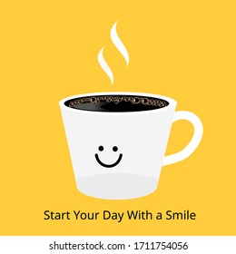 Coffee cup icon isolated on yellow background vector illustration.  