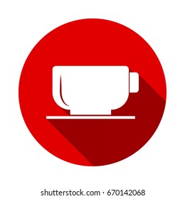 Coffee cup icon isolated on red background with long shadow. flat icon