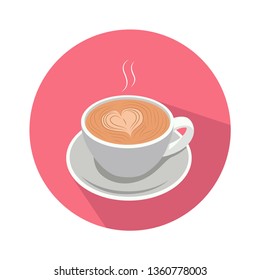 Coffee Cup Icon With Latte Art - Flat Design - Vector