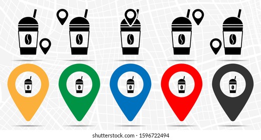 Coffee cup icon in location set. Simple glyph, flat illustration element of fast food theme icons
