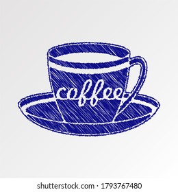 Coffee cup icon or logo - stylized as a pen drawing	