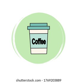 Icono de copa de café ilustración vectorial en círculo con textura de brocha para la historia de medios sociales resalte