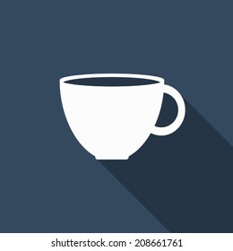 coffee cup icon with long shadow