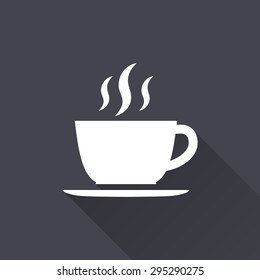 Coffee cup  icon with a long shadow on a black background. Vector illustration.