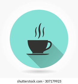 Coffee cup - icon with long shadow, flat design. Vector illustration