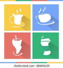 Coffee cup icon with long white,flat design,illustration