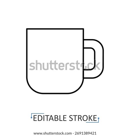 A coffee cup icon in a minimalist line style with editable stroke. Hot drink mug, kitchen utensil, cafe beverage, home dishware, office tea break, restaurant morning coffee.