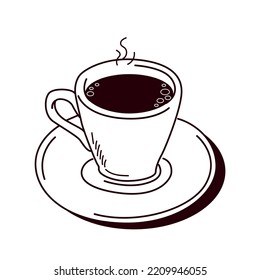 Kaffeetasse-Ikone. Minimalistische Zeichnung, Kreativität und Kunst. Logo und Marke für Café oder Restaurant. Warmes Getränk mit köstlichem Geschmack. Cappuccino, Latte oder Espresso. Cartoon-Flavektor-Vektorgrafik