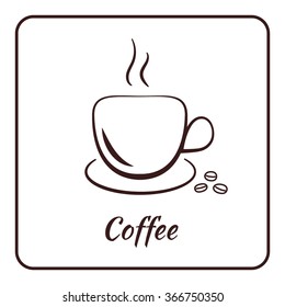 Coffee cup icon. Mug for cappuccino, espresso, mocha, latte, coffee drinks. Symbol logo for restaurant, cafe. Label concept menu. Silhouette isolated on white background in frame. Vector illustration