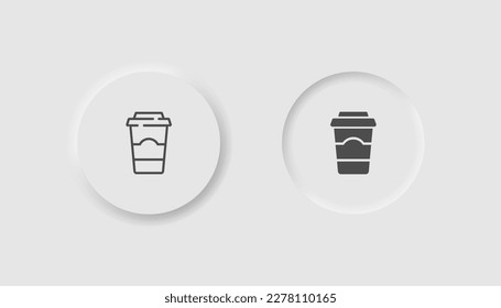 Kaffeetassen-Ikone im Lungenorphismus-Stil. Symbole für Unternehmen, weiße Benutzeroberfläche, UX. Das Symbol für Getränke nehmen. Morgen, Frühstück, Papiertasse Kaffee, Latte, Cappuccino. Neumorpher Stil. 