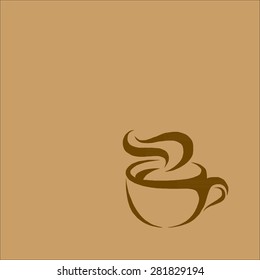 coffee cup icon on brown background, hand draw illustration