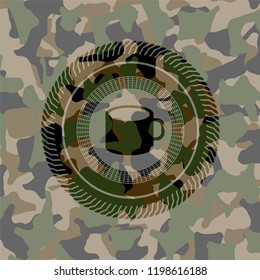 coffee cup icon on camo pattern