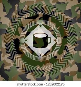 coffee cup icon on camo pattern