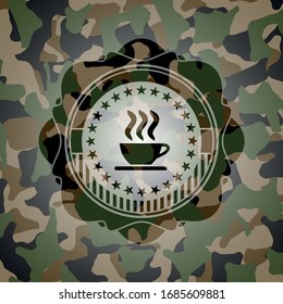 coffee cup icon on camo pattern