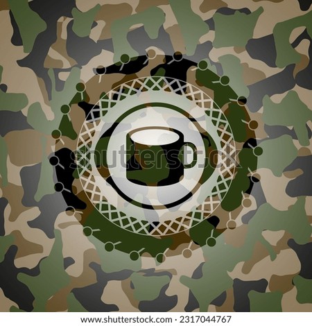 coffee cup icon on camo texture. 