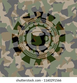 coffee cup icon on camouflage texture