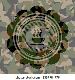 coffee cup icon on camouflage texture