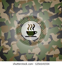 coffee cup icon on camouflaged texture