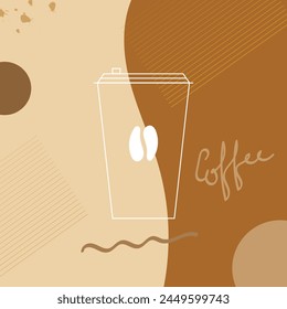 Icono de taza de café sobre fondo adornado. Anuncio de café. Vector de café volante.