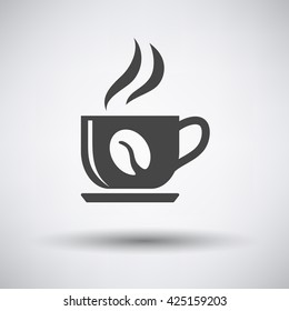 Coffee cup icon on gray background with round shadow. Vector illustration.