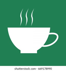 Coffee cup icon on green background. Vector illustration.