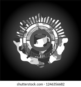 coffee cup icon on grey camo texture