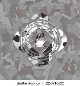 coffee cup icon on grey camo texture