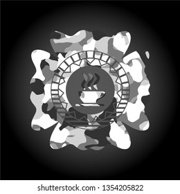 coffee cup icon on grey camo pattern