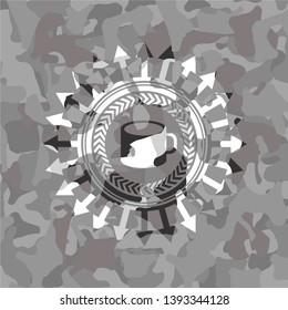 coffee cup icon on grey camouflage pattern