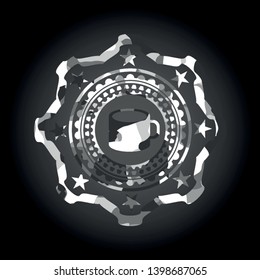 coffee cup icon on grey camouflage pattern