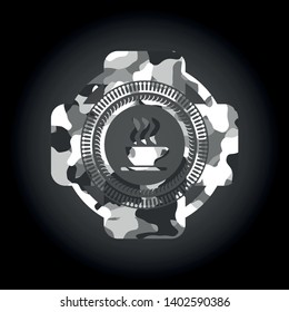 coffee cup icon on grey camo pattern