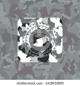 coffee cup icon on grey camo pattern