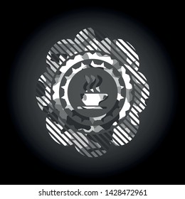 coffee cup icon on grey camouflage texture