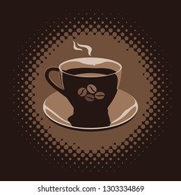 Coffee cup icon on half tone background. Vector illustration